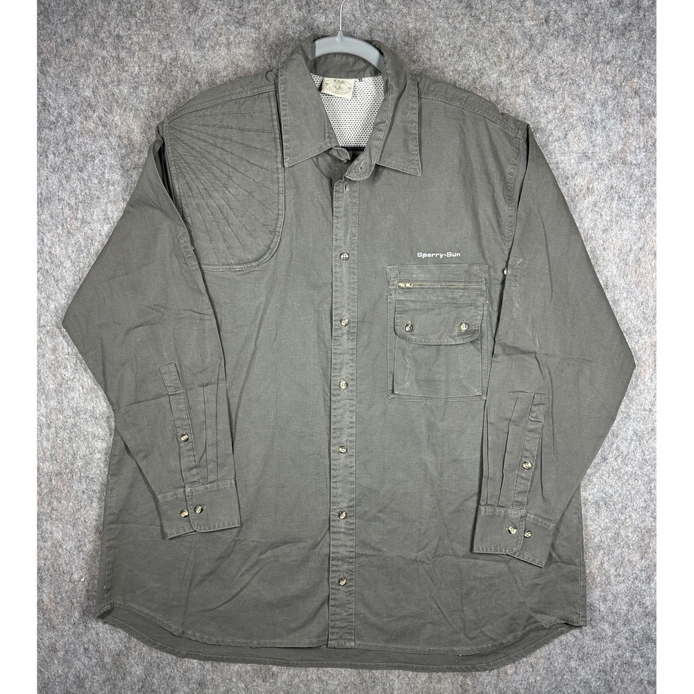 Sperry Sun Safari Shirt Mens XL Gray Fishing Hiking Vent Utility Button